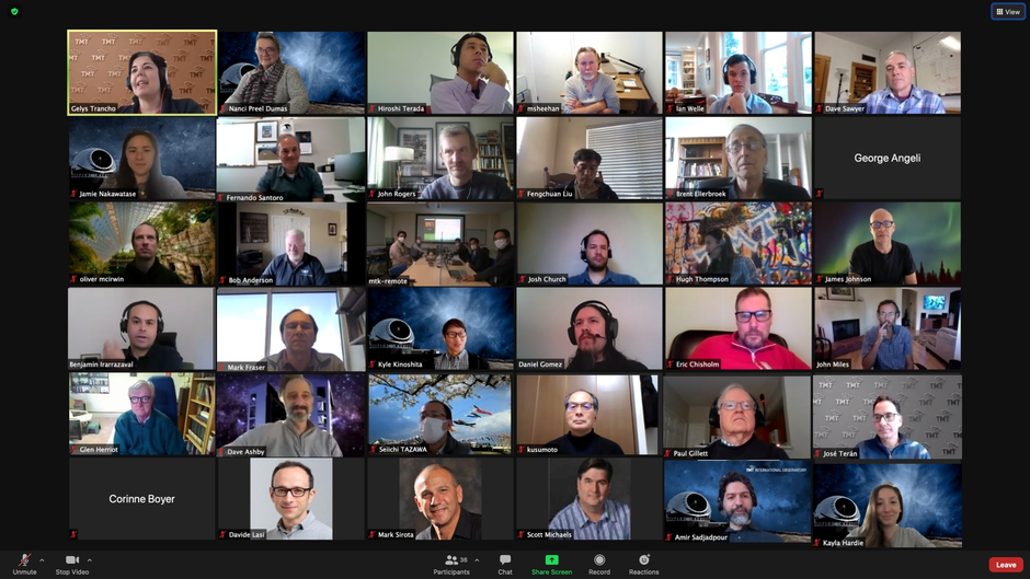 Screenshot of the TMT’s Telescope Structure Utility Services (TUS) Final Design Review participants on 29 October 2020